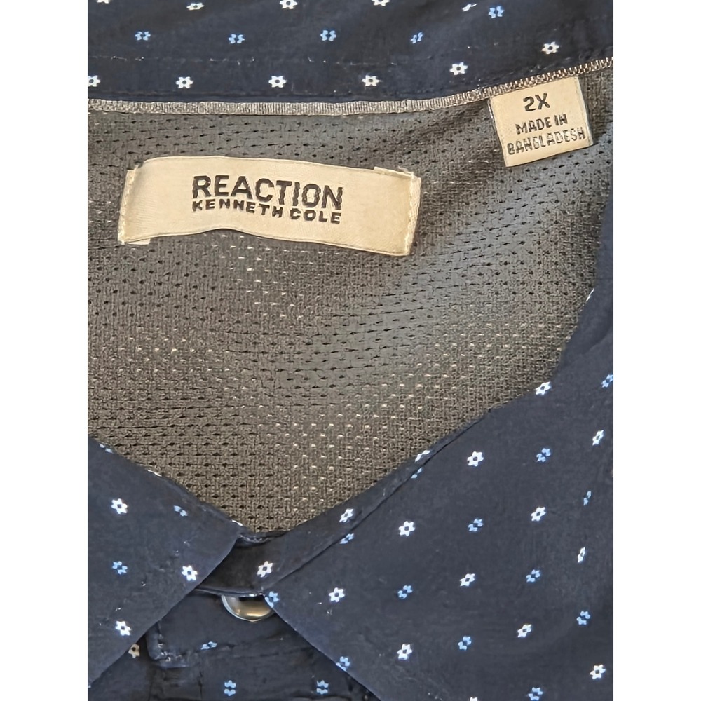 Kenneth Cole Reaction Men's 2X Button Up Short Sleeve Shirt Blue Floral Dot - Picture 3 of 10